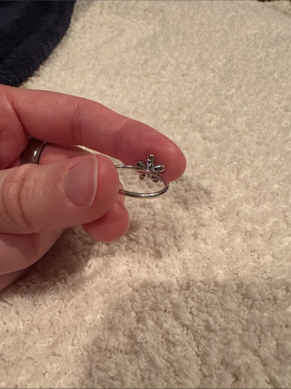 Delicate Pandora Sterling Silver Flower Ring with Clear Stones